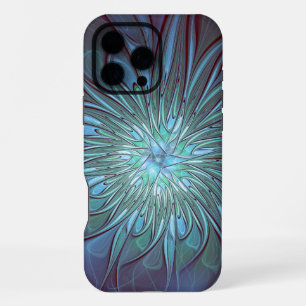 Funda Para iPhone 16 Pro Max Arte fractal de flor azul moderno abstracto trendy