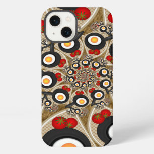 Arte fractal divertido de brunch, tomates, huevos