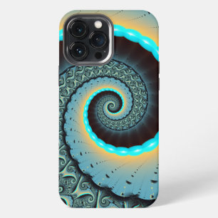 Funda Para iPhone 13 Pro Max Arte fractal en espiral abstracto azul turquesa na