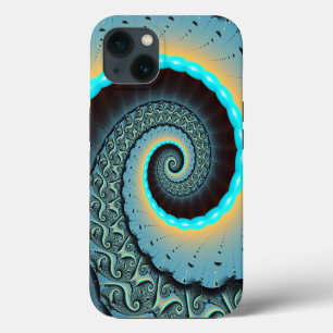 Arte fractal en espiral abstracto azul turquesa na