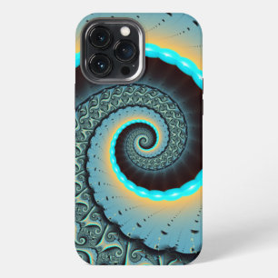 Funda Para iPhone 13 Pro Max Arte fractal en espiral abstracto azul turquesa na