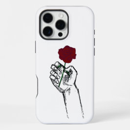 Funda Para iPhone 16 Pro Max Arte Minimalista de Mano Sosteniendo Rosa – Diseño