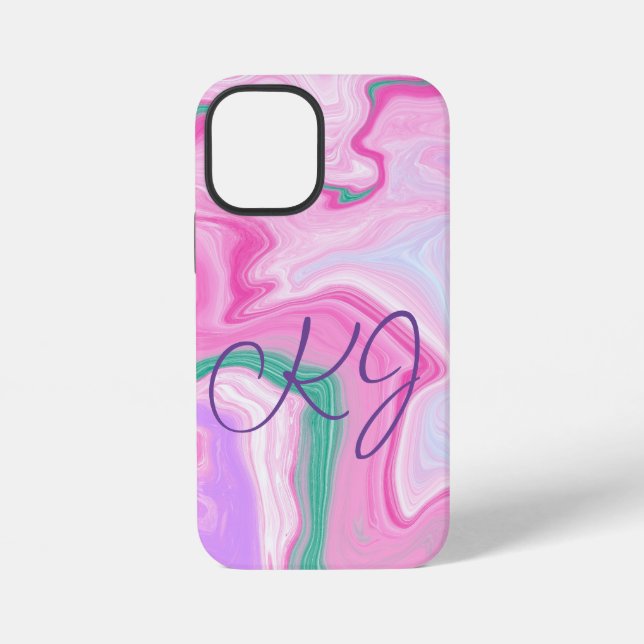Funda Para iPhone Arte Monogramado Rosa, Púrpura, Mint Green Marble (Reverso )