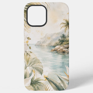 Funda Para iPhone 12 Pro Max Arte mural acuarela tropical de lujo costero  