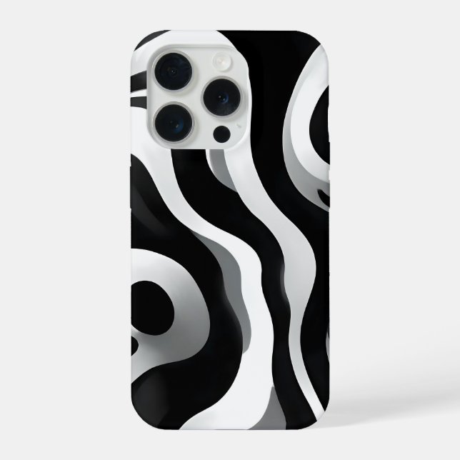 Funda Para iPhone Arte Op Ondulado Blanco Y Negro, (Reverso )