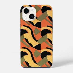 Funda Para iPhone 14 Arte Retro Deco Jazz, Curvas Cálidas Círculos Geom