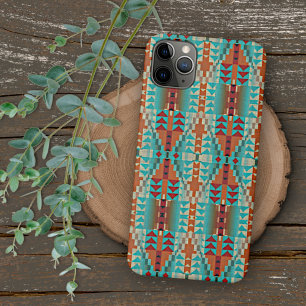 Funda Para iPhone 16 Pro Max Arte Tribal Terracota Naranja Quemada Turquesa Acu