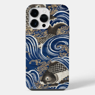 Funda Para iPhone 14 Pro Max Arte vintage japonés carpa en olas Koi