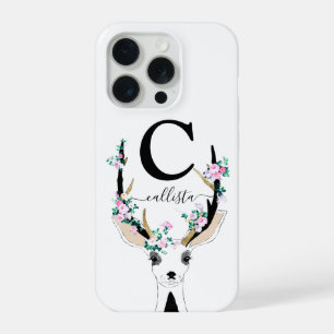 Artes Monograma de Animal Ciervo Floral Rosa Lindo