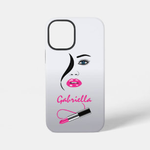 Funda Para iPhone 12 Mini Artista de Maquillaje Cara y Labial Rosa en el Esp