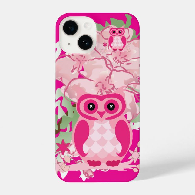 Funda Para iPhone Artsy Pink Owl & Flowers Phone Case (Reverso )