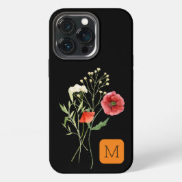 Funda Para iPhone 13 Pro Asombroso fondo negro Primaria floral femenina