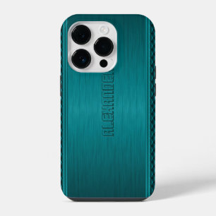 Funda Para iPhone 14 Pro Aspecto de aluminio cepillado metálico verde-aguam