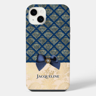 Funda Para iPhone 14 Plus Aspecto de Damasco Dorado de la Marina Antiguo con