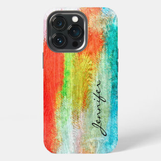 Funda Para iPhone 13 Pro Aspecto de grano de madera moderno y colorido #2