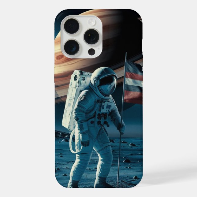 Funda Para iPhone Astronauta colocando una bandera en saturn - estuc (Reverso )