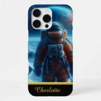 Astronauta con un traje espacial naranja brillante