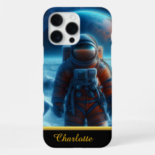 Funda Para iPhone 16 Pro Max Astronauta En Un Luminoso Juego Espacial Naranja