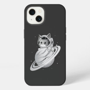 Astronauta Gato Espacial con el planeta Saturno