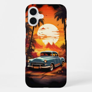 Funda Para iPhone 16 Plus Atardecer de coches de época: regalo para los aman