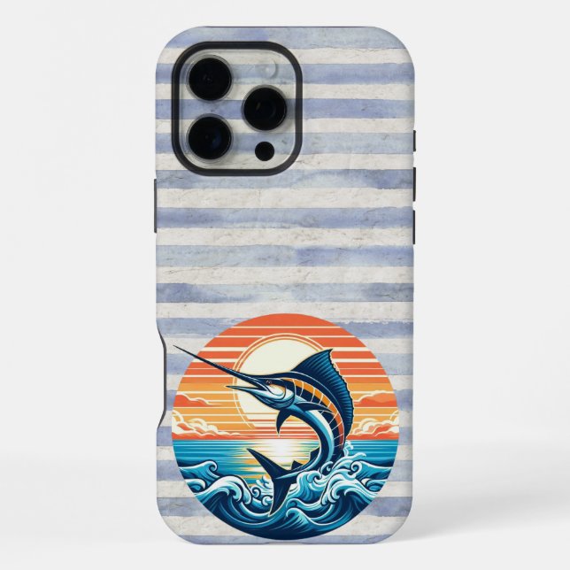 Funda Para iPhone Atardecer de marlín costero/naútico/de playa perso (Reverso )