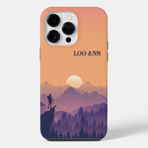 Funda Para iPhone 14 Pro Max Atardecer de montaña violeta morada de montaña