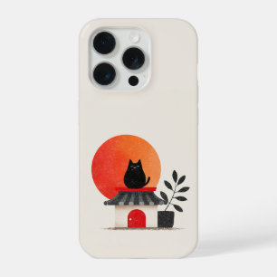 Atardecer Retro Japonés Gato Negro Azotea