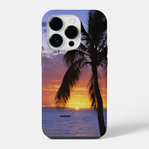 Funda Para iPhone 14 Pro Atardecer tropical con palmera,