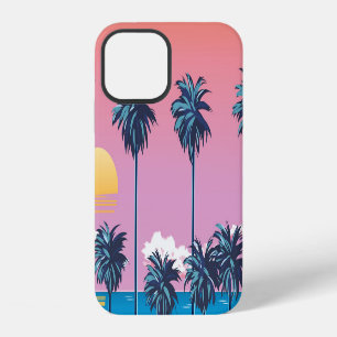 Funda Para iPhone 12 Atardecer Tropical: Ilustración Vintage de Playa