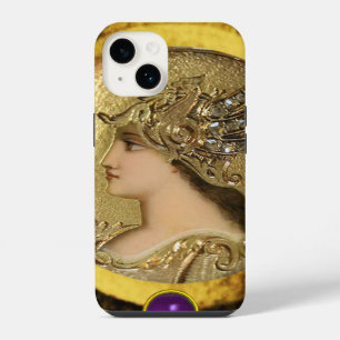 FUNDA PARA iPhone 14 ATENA CON GRIFFINES DE FANTASÍA Y GEMAS PURPURA