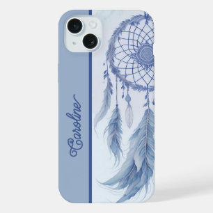 Atrapasueños plumas acuarela azul nombre