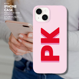 Funda Para iPhone 14 Audaz Monograma de Iniciales Simple Rojo y Rosa Ne