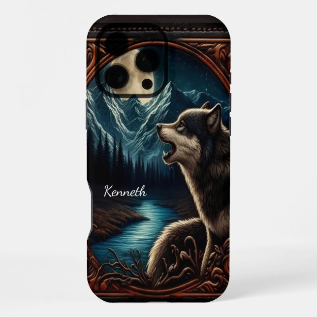 Funda Para iPhone Aullido a la luz de la luna del lobo (Reverso )