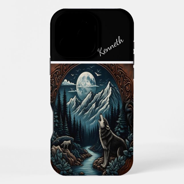 Funda Para iPhone Aullido de luna del lobo (Reverso )