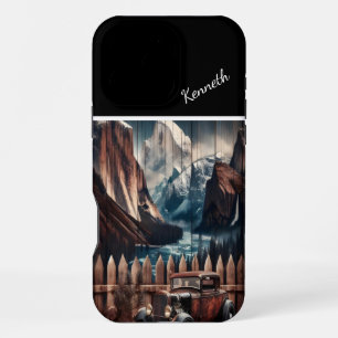 Funda Para iPhone 16 Pro Max Auto vintage por lago de montaña
