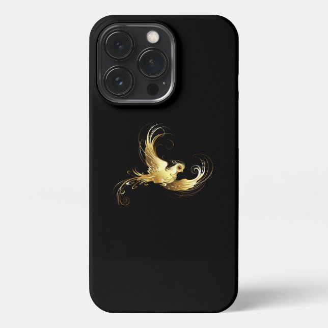 Funda Para iPhone Ave dorada sobre fondo negro (Reverso)