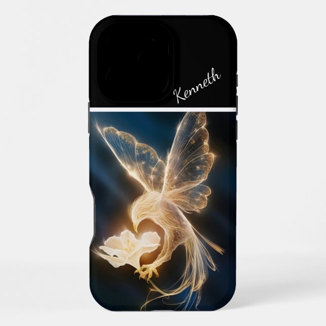 Funda Para iPhone Ave dorada y flor (Reverso )