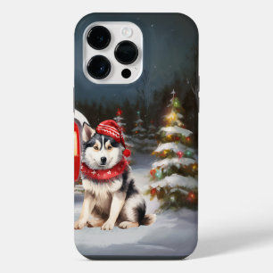 Funda Para iPhone 14 Pro Max Aventura de caravana de husky siberiano de inviern