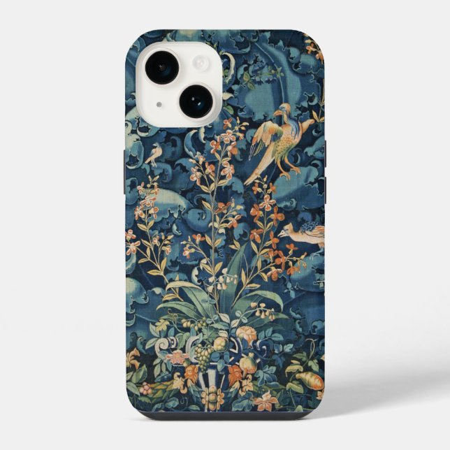 Funda Para iPhone AVES, FLORES Y HOJAS DE CABAGO, Azul (Reverso )