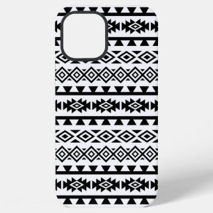 Funda Para iPhone 12 Pro Max Azteca Estilizado Gran Patrón II Negro sobre Blanc