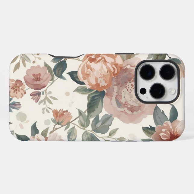 Funda Para iPhone Azul botánico inmaduro - Motif acuarela floral (Reverso Horizontal)
