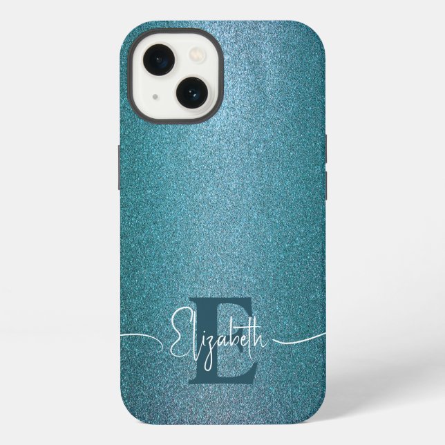 Funda Para iPhone Azul brillante Estilo chic Monogramado (Reverso )