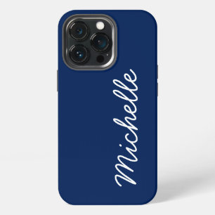 Funda Para iPhone 13 Pro Azul Clásico y Blanco Nombre o Texto Personalizado
