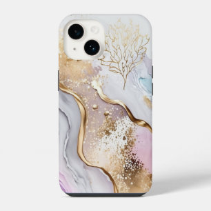 Funda Para iPhone 14 Azul dorado y Mármol púrpura