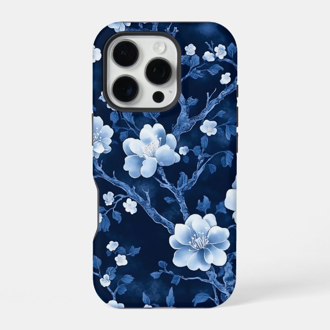 Funda Para iPhone Azul Floral Profundo (Reverso )