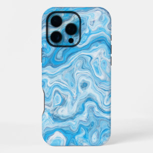 Funda Para iPhone 16 Pro Max Azul Hielo Textura Líquida Abstracta Colorida de M