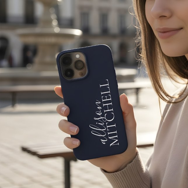 Funda Para iPhone Azul marino caligráfico Minimalista (Subido por el creador)