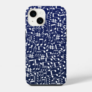 Funda Para iPhone 14 Azul Marino Cobalto Azul Blanco Notas de Música Ba