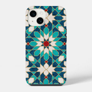 Funda Para iPhone 14 Azul Marino Turquesa Blanco Rojo Mármol Mosaico Ma