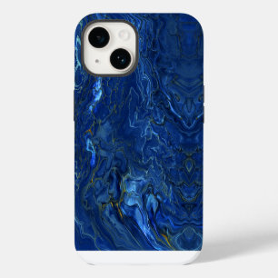 Funda Para iPhone 14 Azul Marino y Mármol de Acrílico Dorado Falso Abst